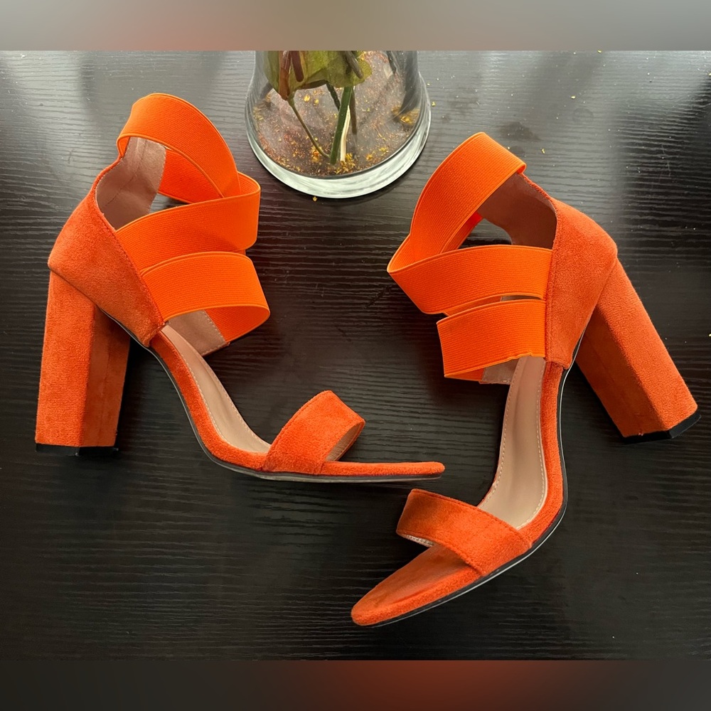 Stylish Orange Block Heel Sandals